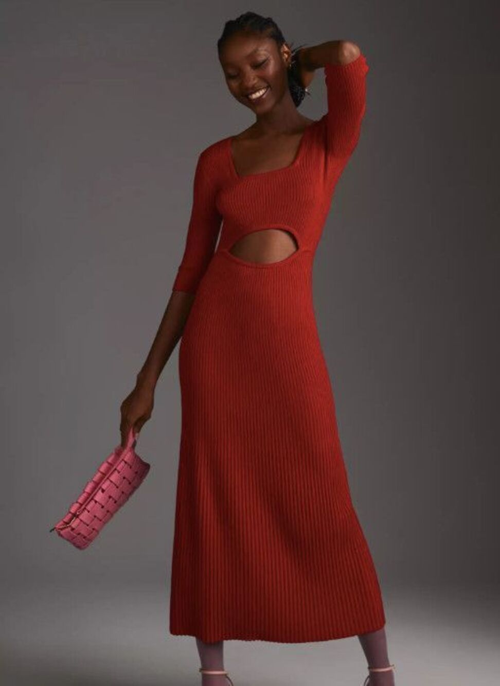 New Favorite Daughter The Crush Cutout Ribbed Knit Sweater Dress Red Size Large